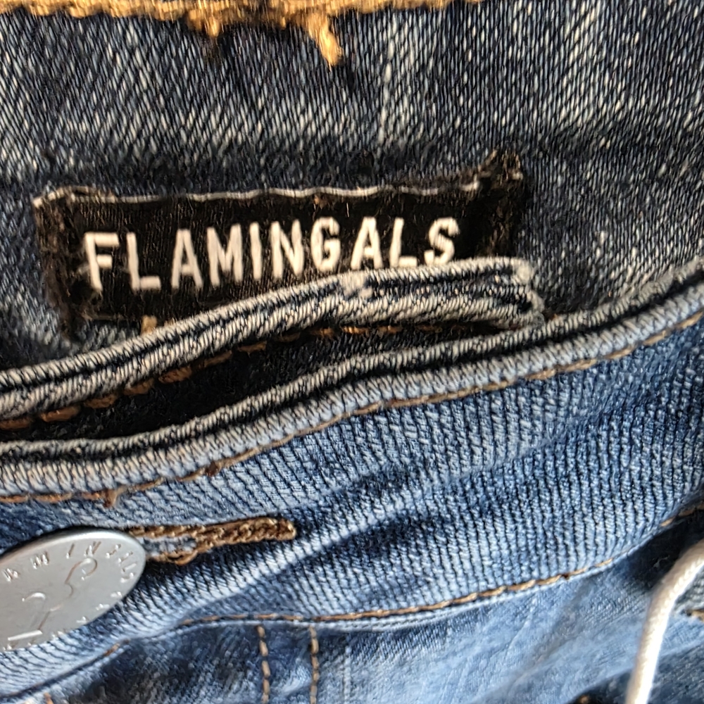 Flamingals Festive Blue Boot Cut Jeans with Holiday Embroidery - Picture 6 of 7